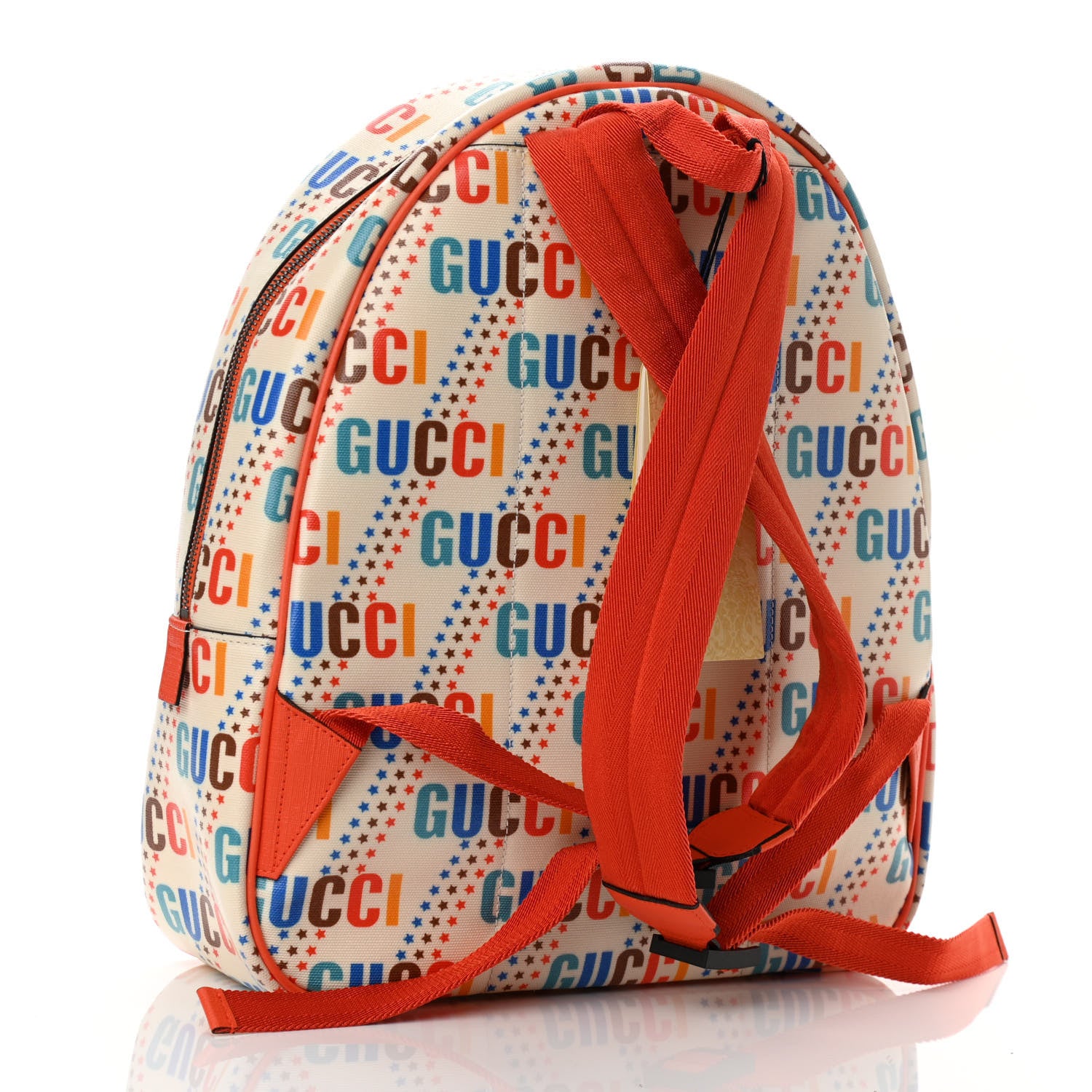 Gucci Coated Canvas Logo Star Print Childrens Dome Backpack Beige Multicolor Vibrant Orange 3 of 10