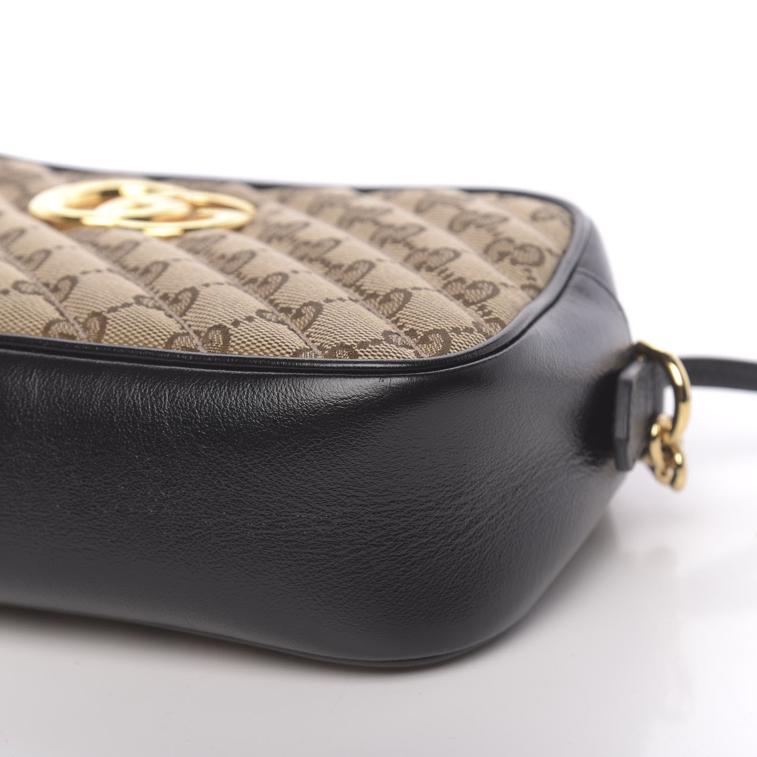 Gucci Monogram Matelasse Diagonal Small GG Marmont Chain Shoulder Bag Beige Black 9 of 11
