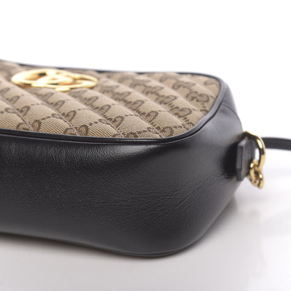 Gucci Monogram Matelasse Diagonal Small GG Marmont Chain Shoulder Bag Beige Black 9 of 11