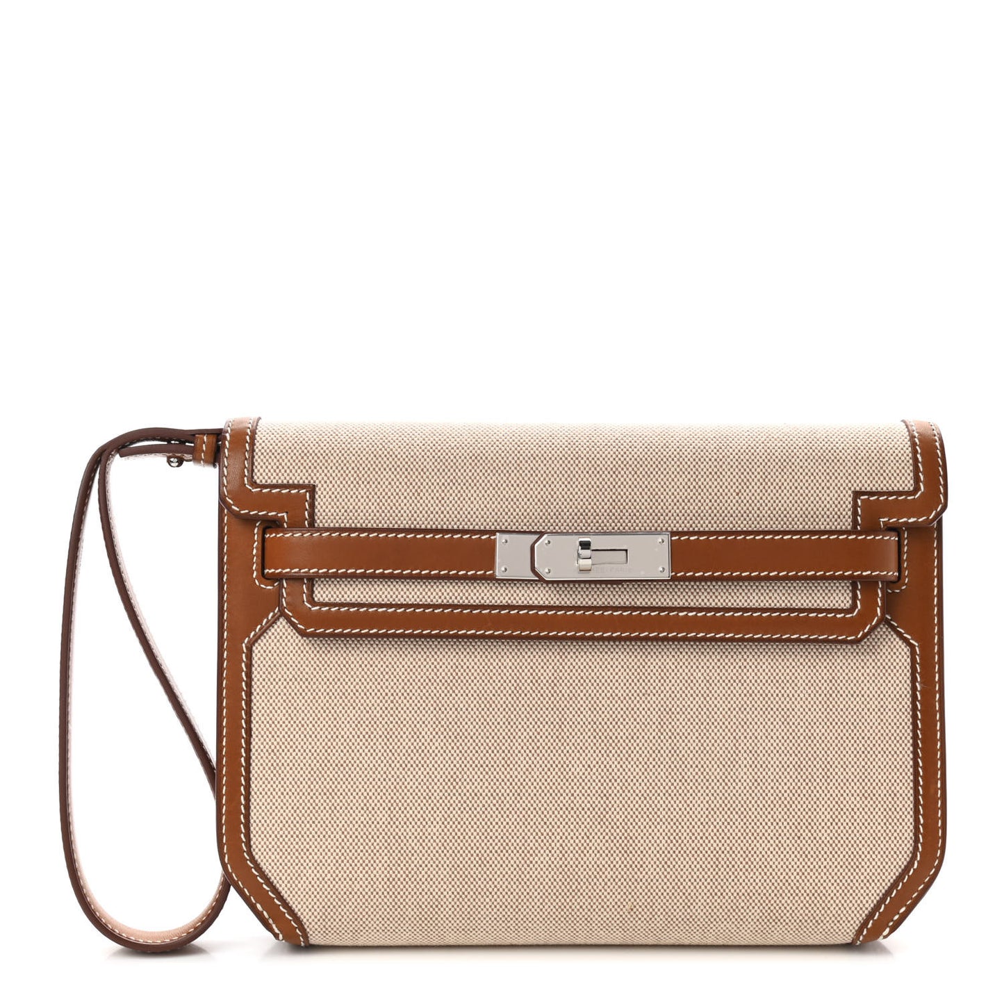 Toile H Barenia Kelly Depeches 25 Pouch Ecru Beige Fauve