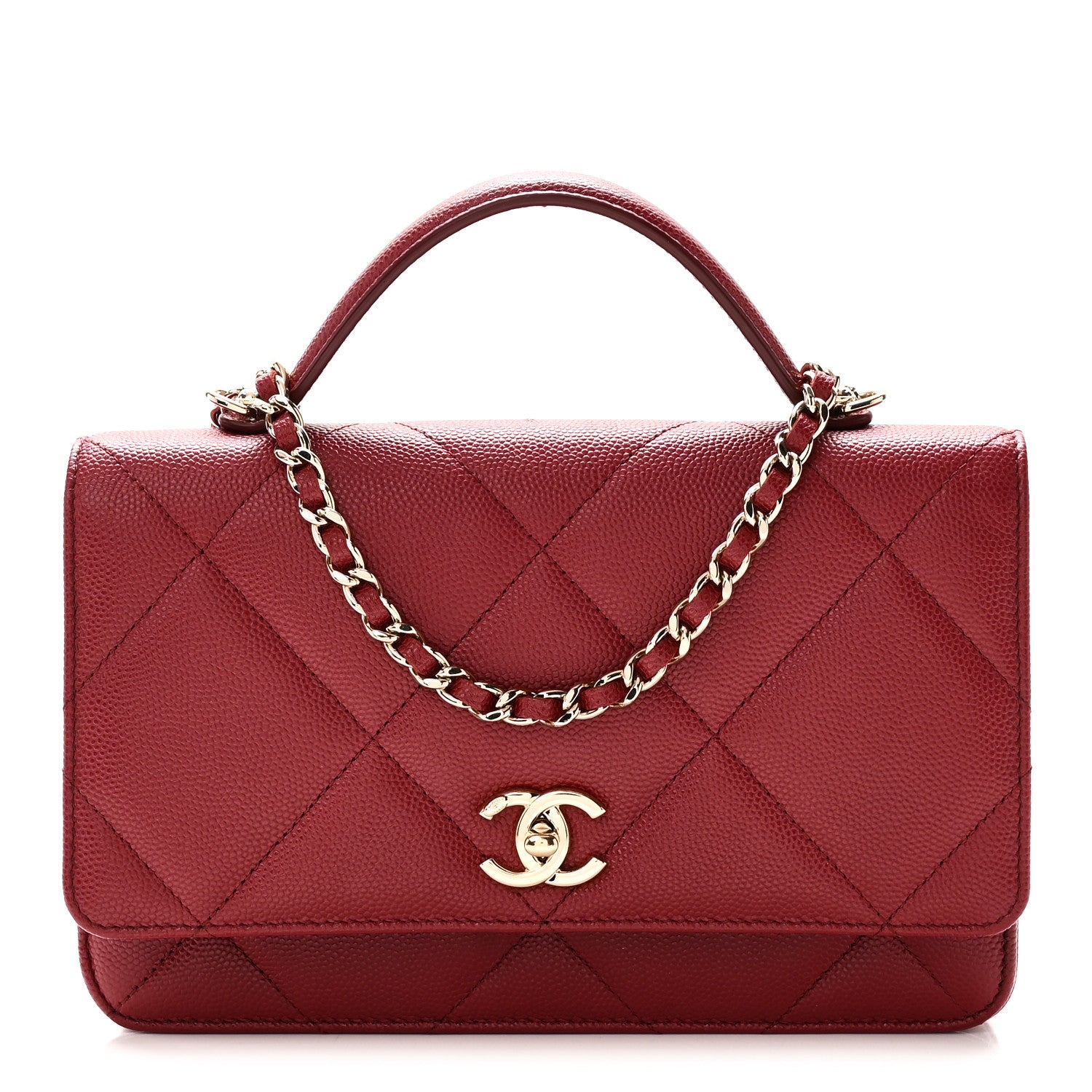 Chanel Shiny Caviar Quilted Turnlock Top Handle Wallet On Chain WOC Red 1 of 11