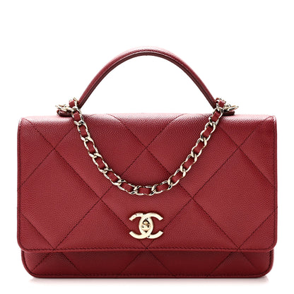 Chanel Shiny Caviar Quilted Turnlock Top Handle Wallet On Chain WOC Red 1 of 11