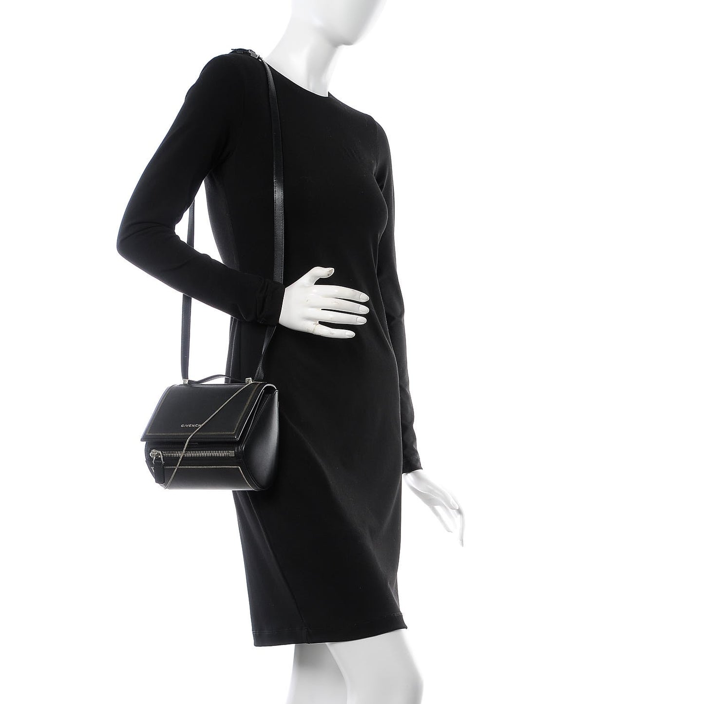 Calfskin Chain Embellished Mini Pandora Box Crossbody Bag Black