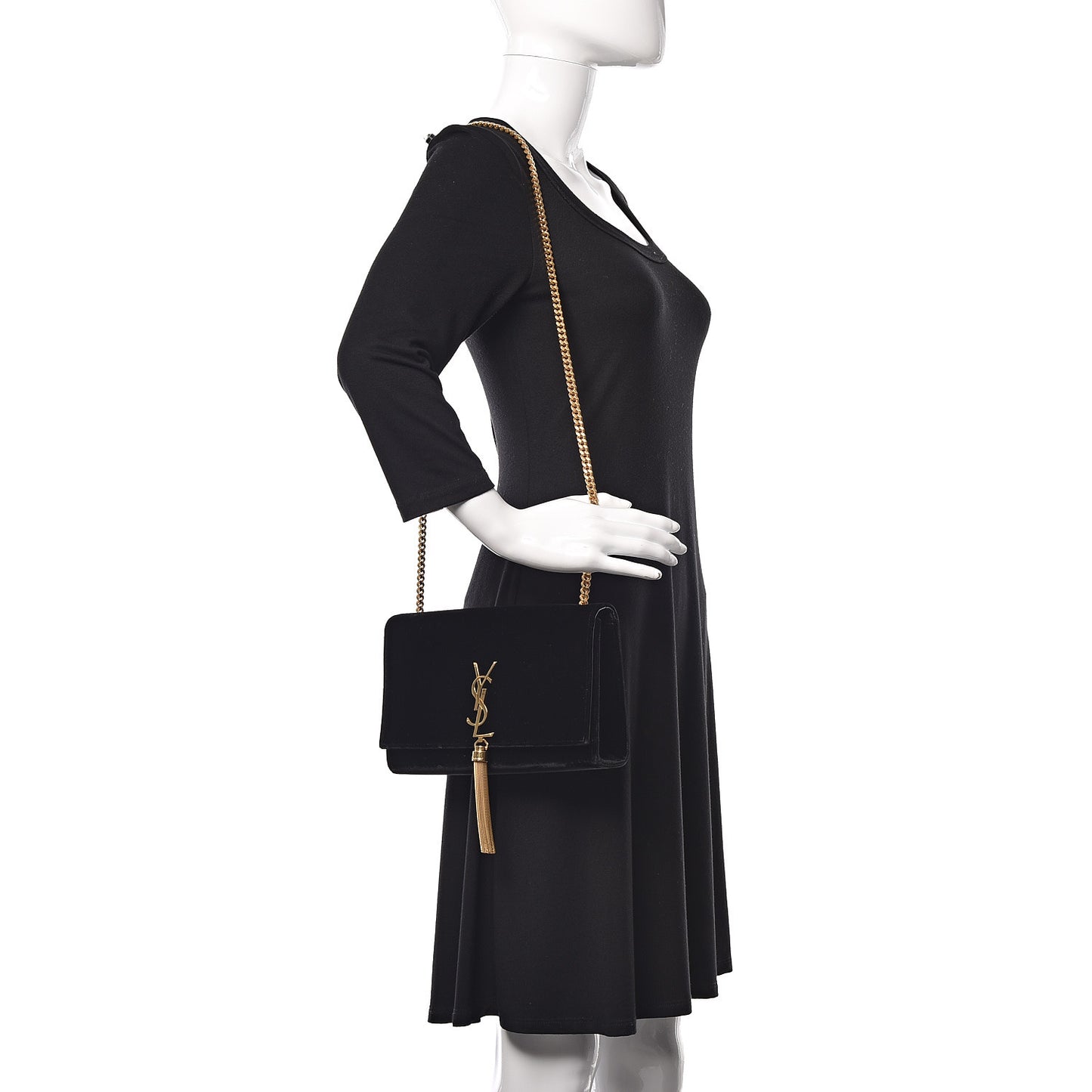 Velvet Medium Monogram Kate Tassel Shoulder Bag Black