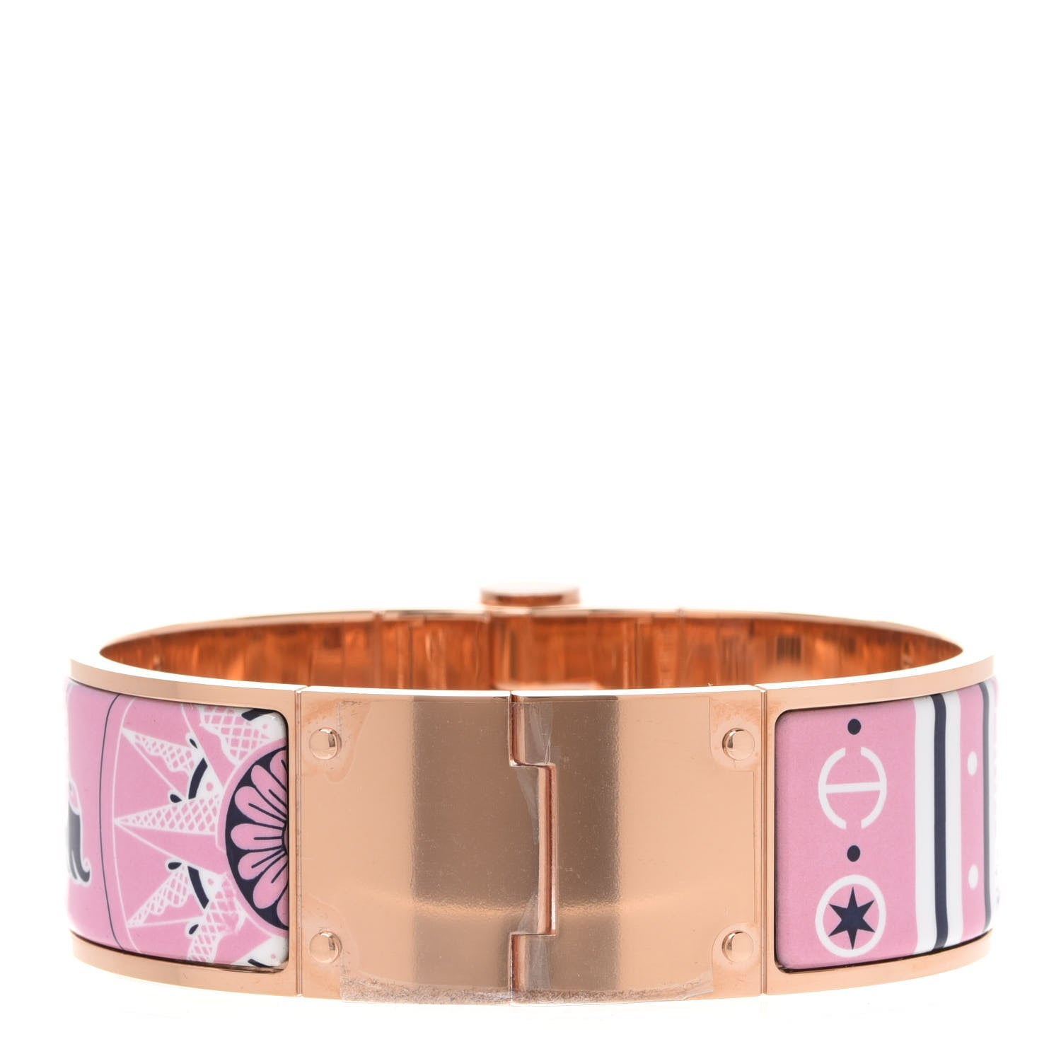 Hermes Enamel Printed Wide L'ile Au Tresor Hinged Bracelet L Pink Delirium 3 of 8