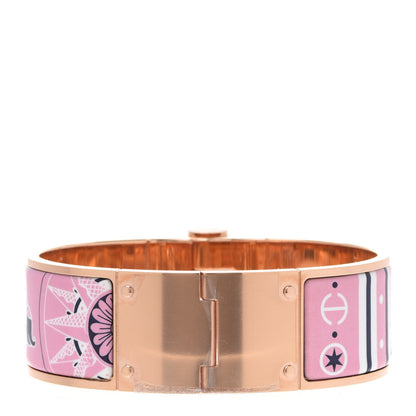Hermes Enamel Printed Wide L'ile Au Tresor Hinged Bracelet L Pink Delirium 3 of 8