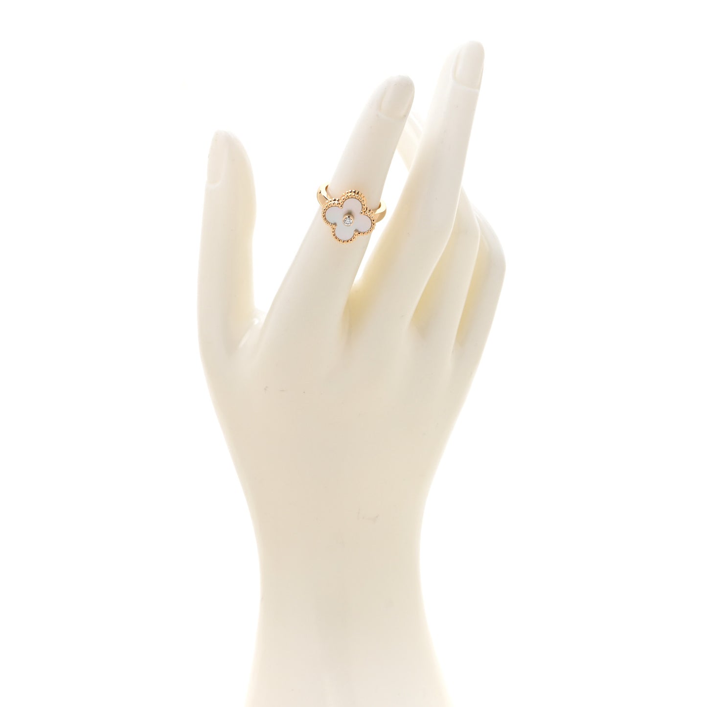 18K Yellow Gold Diamond Mother of Pearl Vintage Alhambra Ring