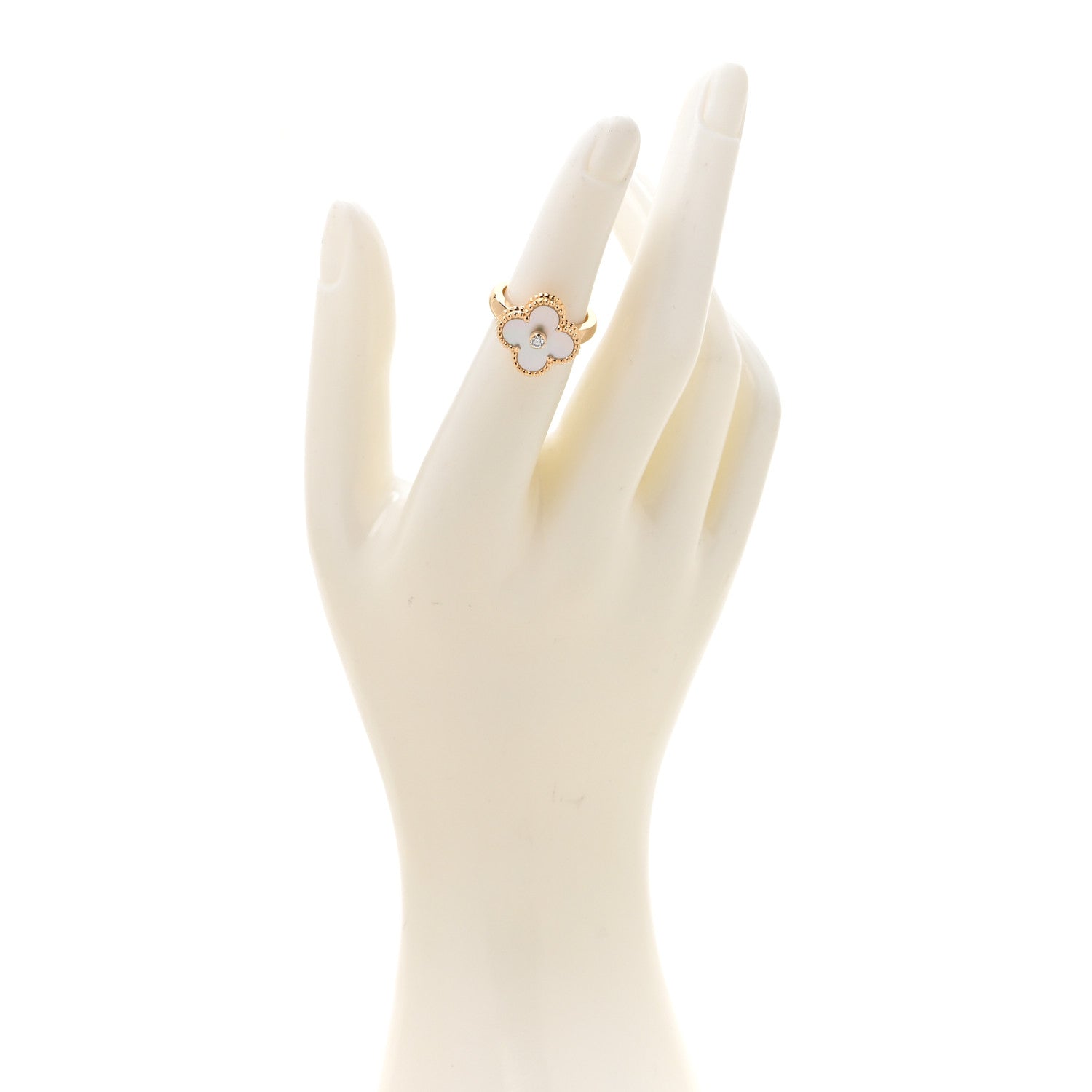 Van Cleef & Arpels 18K Yellow Gold Diamond Mother of Pearl Vintage Alhambra Ring 2 of 5
