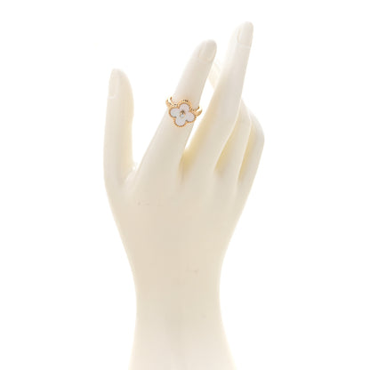 Van Cleef & Arpels 18K Yellow Gold Diamond Mother of Pearl Vintage Alhambra Ring 2 of 5