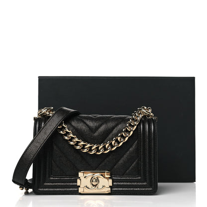 Chanel Iridescent Caviar Chevron Quilted Small Boy Flap Black 11 of 11