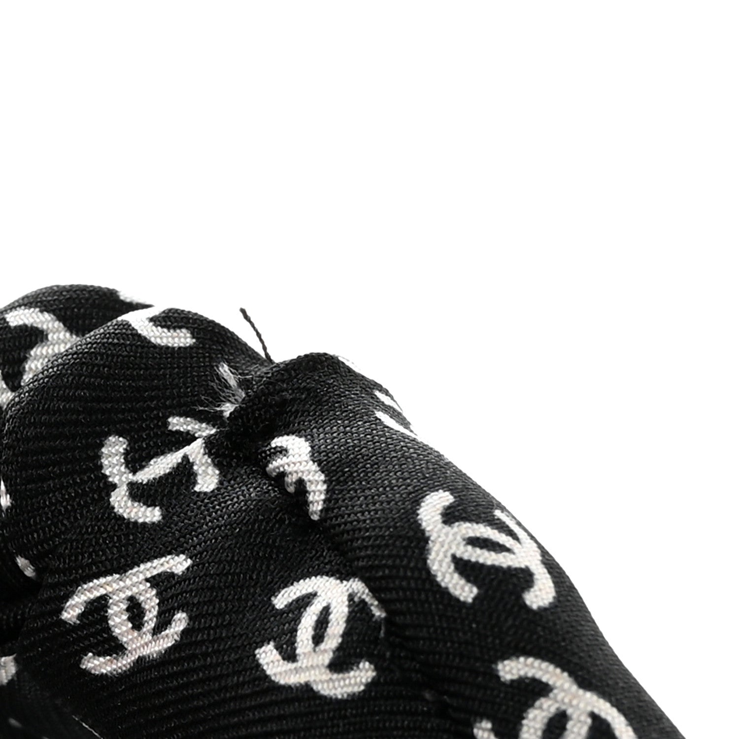 Chanel Silk Twill CC Scarf Hair Tie Black White 4 of 5