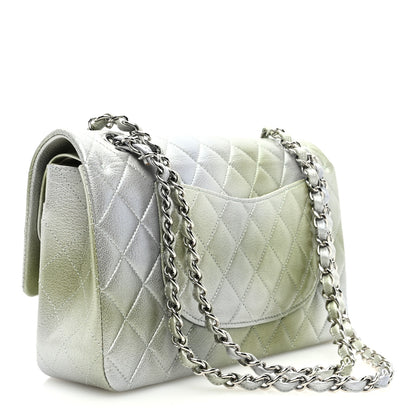 Chanel Metallic Goatskin Quilted Ombre Medium Double Flap Grey Green 3 of 10