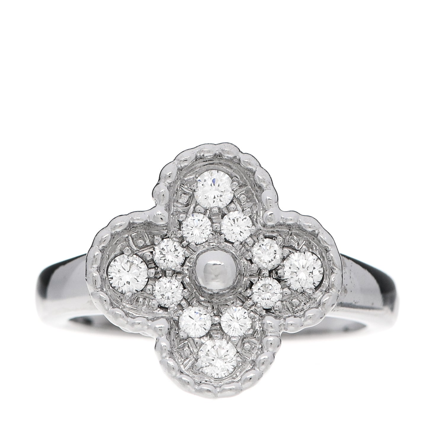 18K White Gold Diamond Vintage Alhambra Ring 52 6