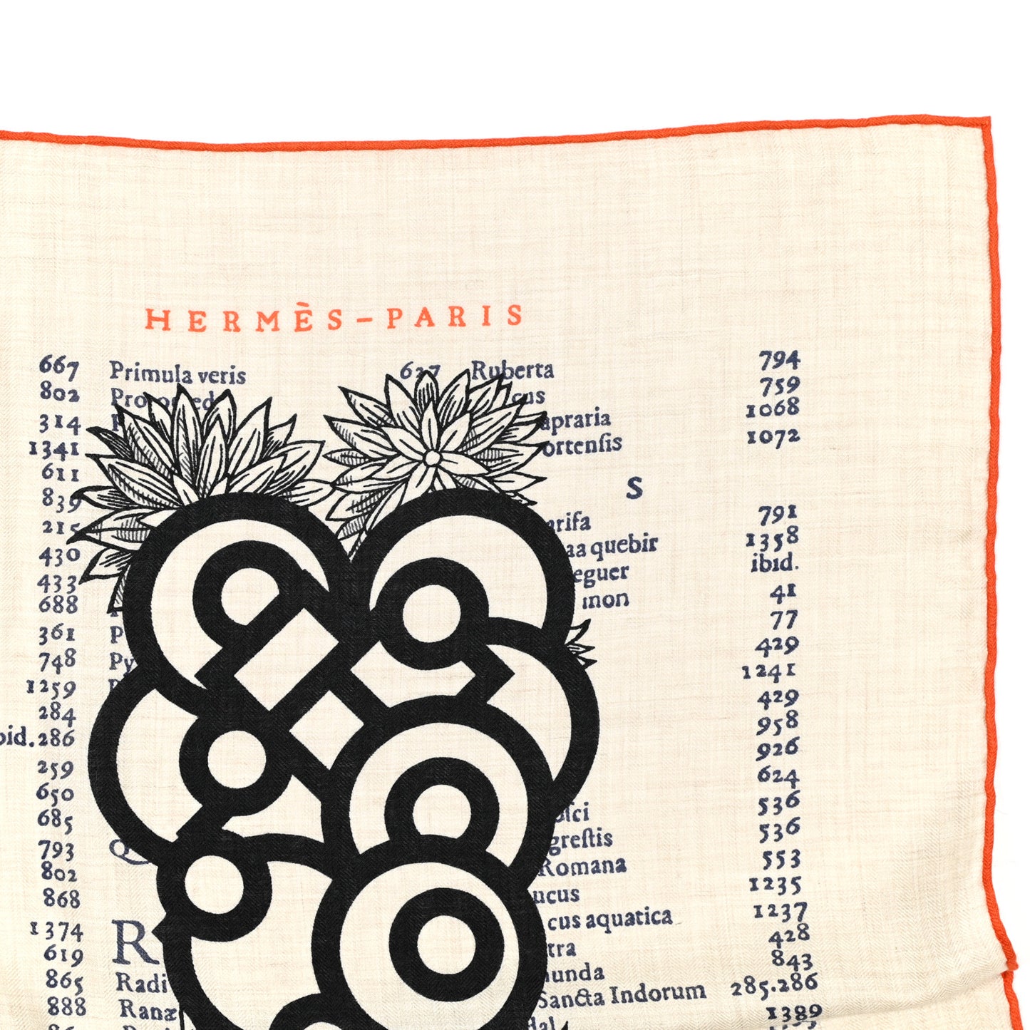 Cashmere Silk Botanica Grafica Shawl 140 Naturel Black Orange