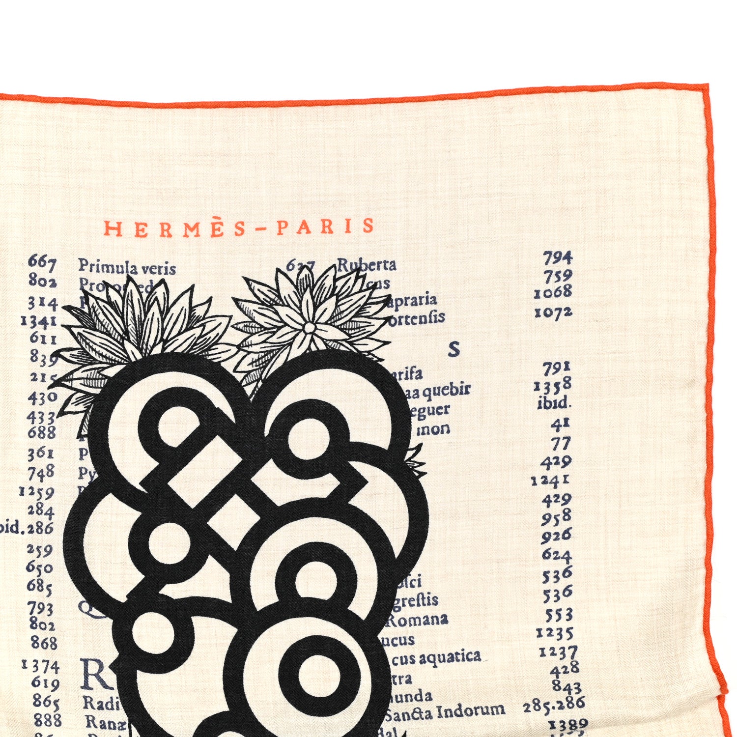 Hermes Cashmere Silk Botanica Grafica Shawl 140 Naturel Black Orange 2 of 3