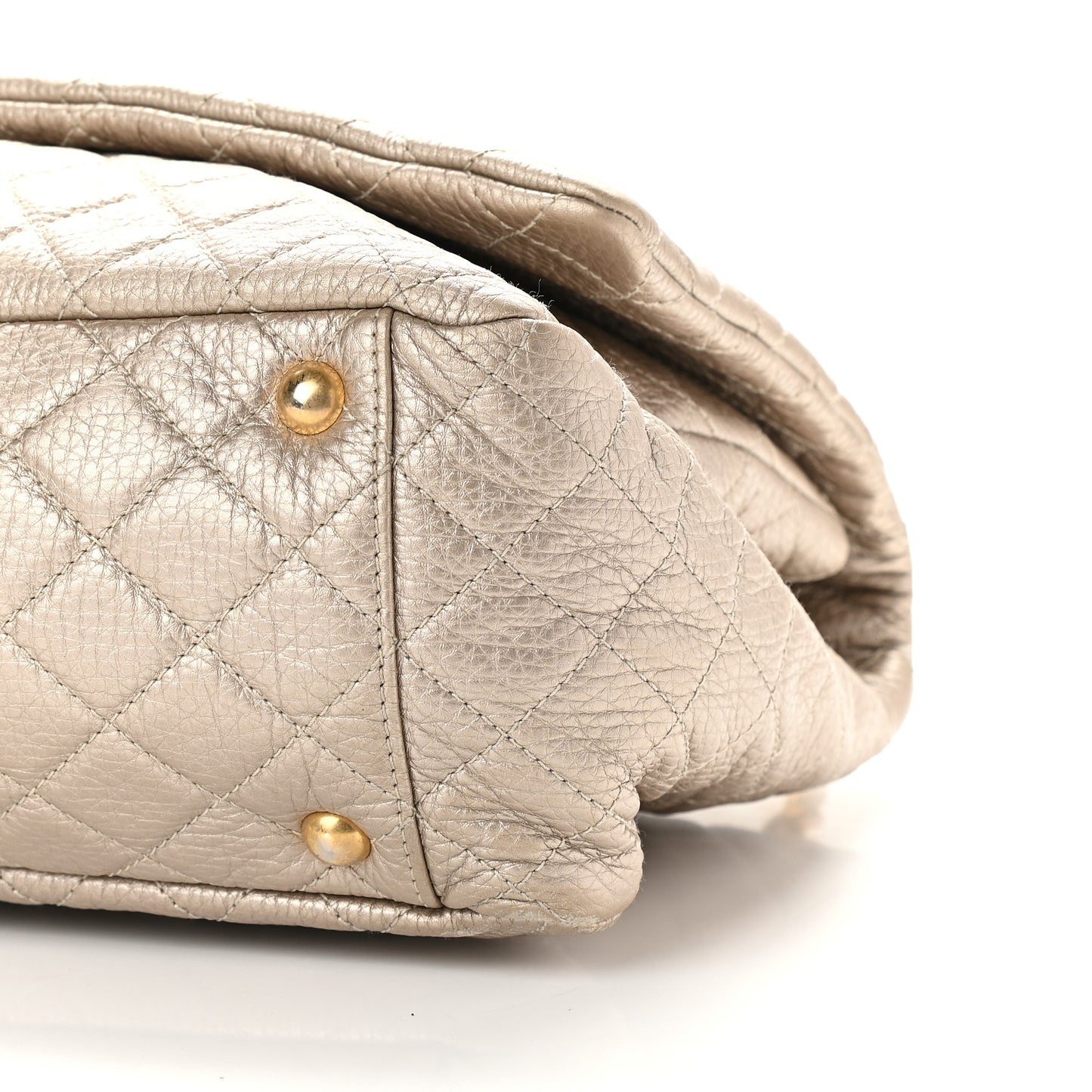 Metallic Calfskin Quilted XXL Travel Flap Bag Gold