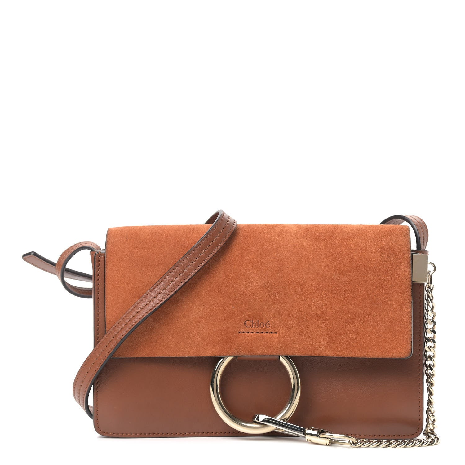 Chloe Suede Calfskin Small Faye Shoulder Bag Tobacco 1 of 9