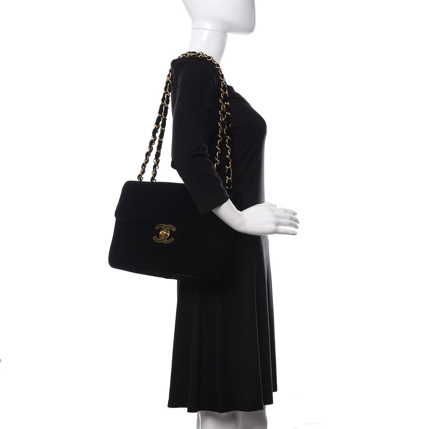 Velvet Vertical Quilted Jumbo Single Flap Black