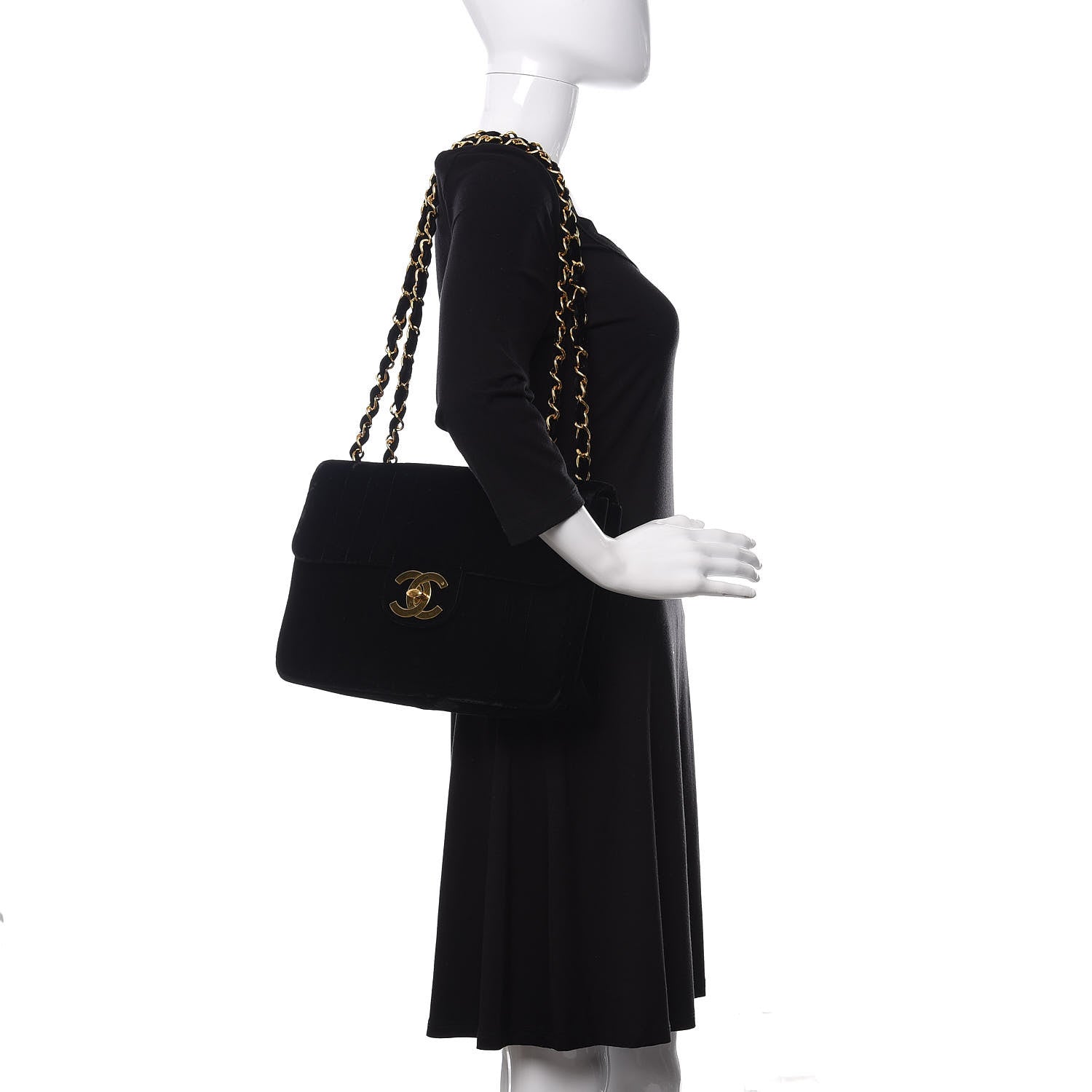 Chanel Velvet Vertical Quilted Jumbo Single Flap Black 2 of 12
