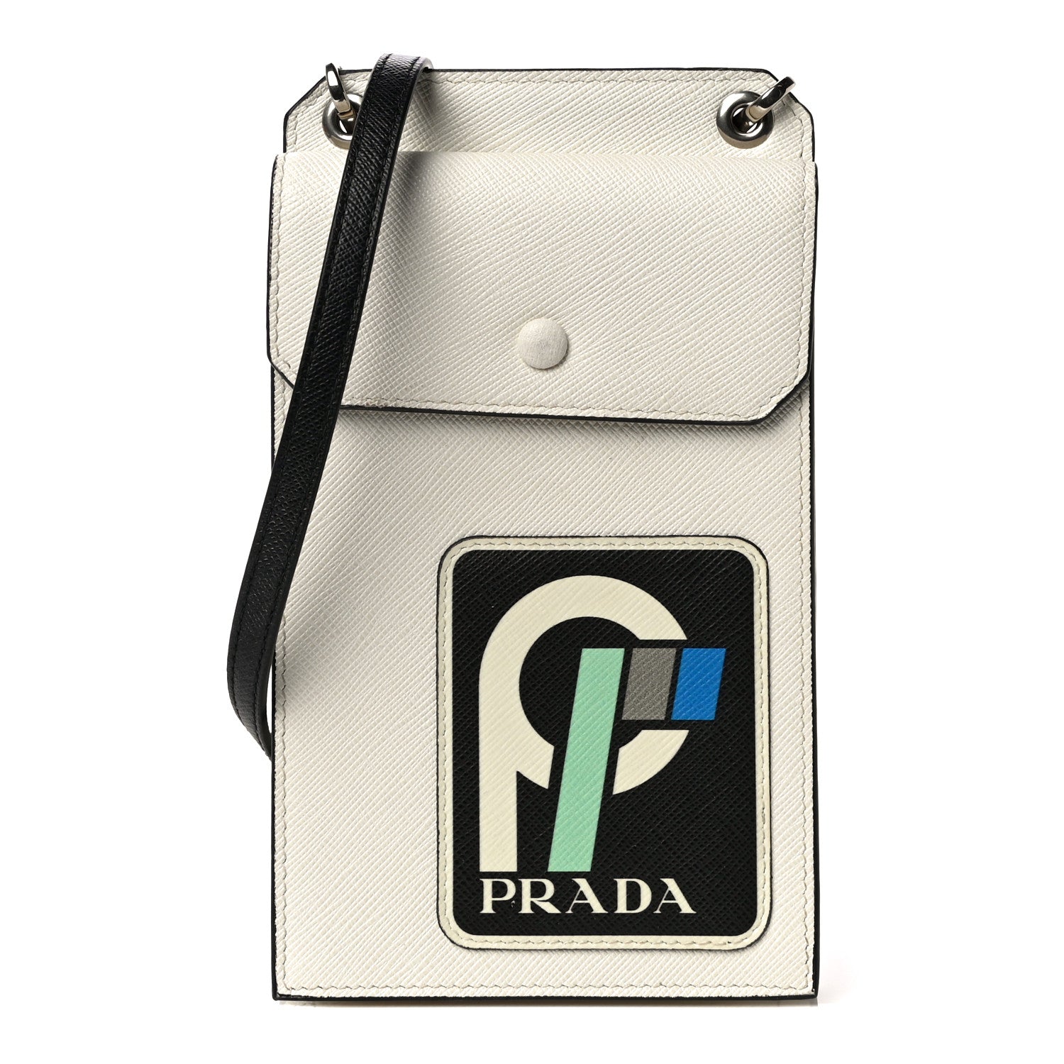 Prada Saffiano Racing Logo Patch Mini Bag White Black 3 of 12