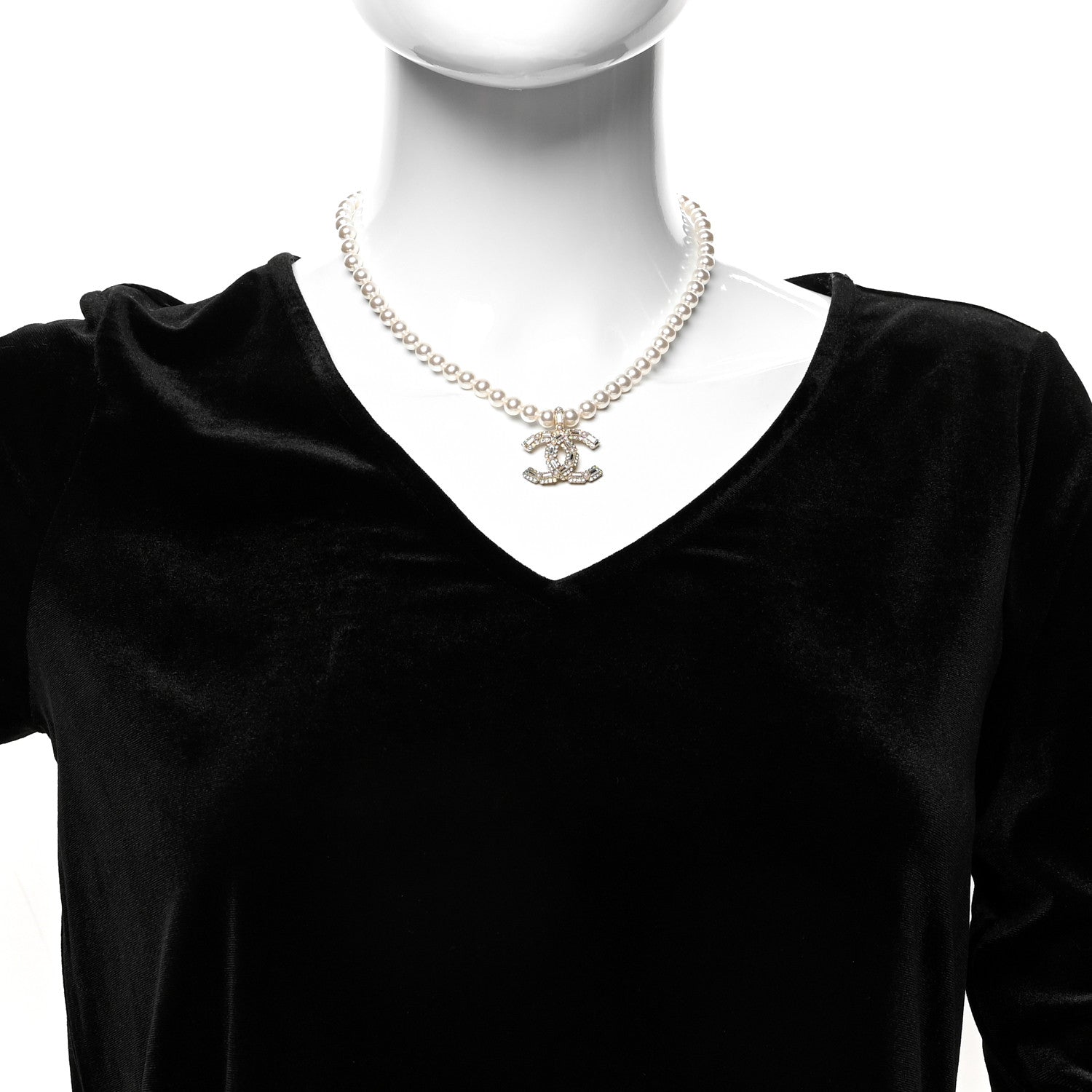 Chanel Pearl Crystal Baguette CC Short Necklace Gold 2 of 5