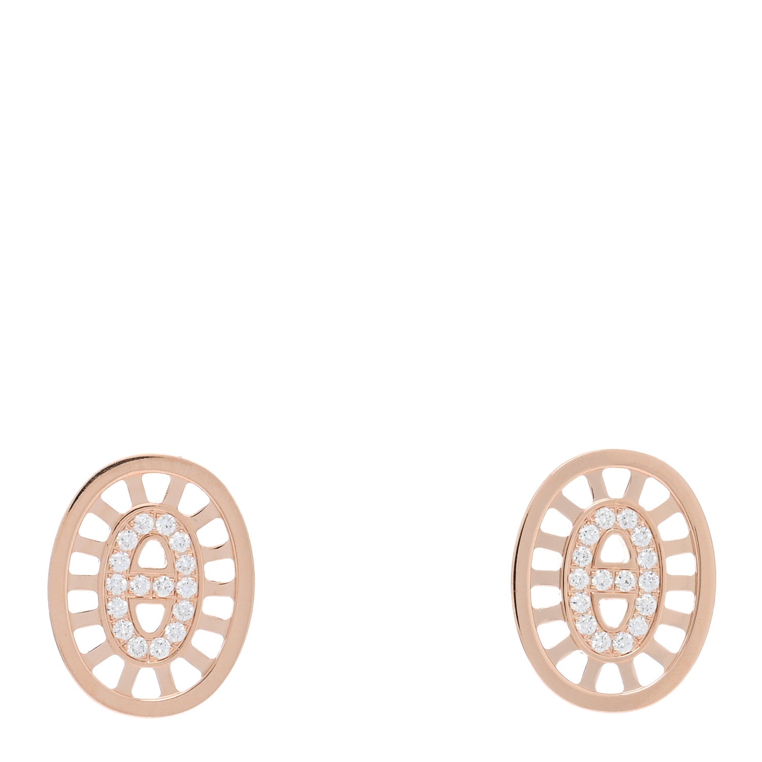 Hermes 18K Rose Gold Diamond Chaine d'Ancre Divine Stud Earrings 1 of 5