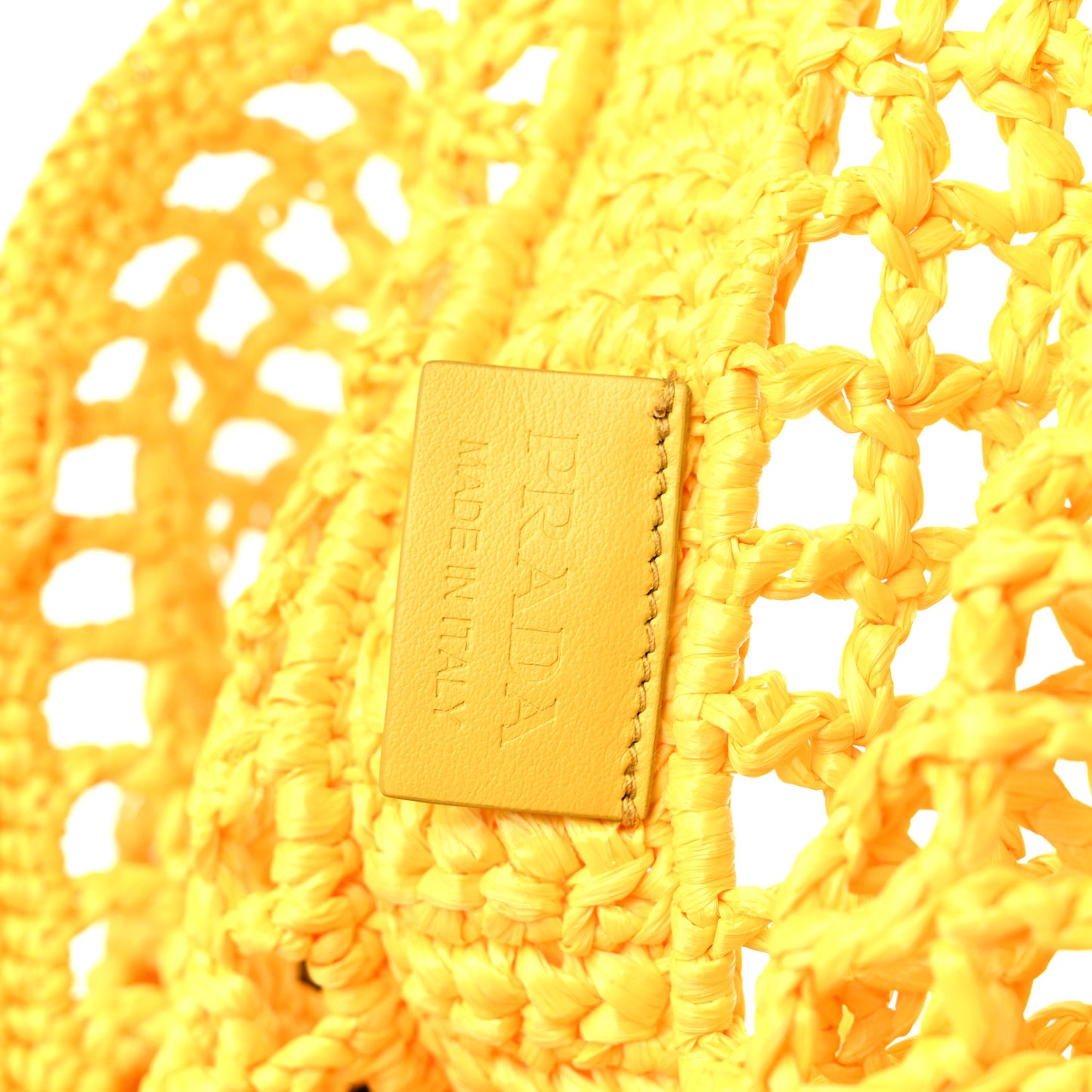 Yarn Raffia Effect Crochet Logo Embroidered Tote Bag Giallo