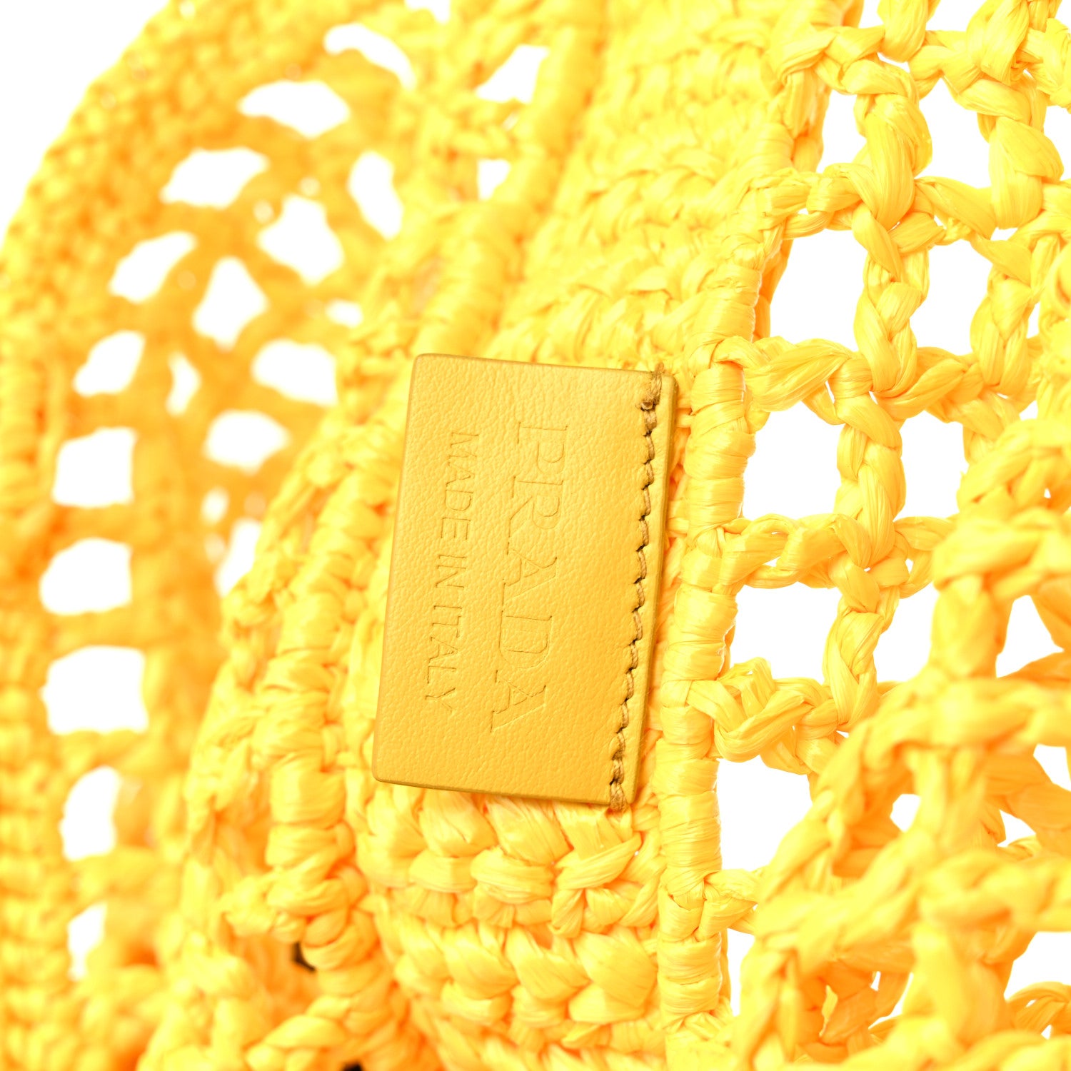 Prada Yarn Raffia Effect Crochet Logo Embroidered Tote Bag Giallo 6 of 8