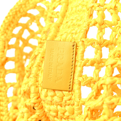 Prada Yarn Raffia Effect Crochet Logo Embroidered Tote Bag Giallo 6 of 8