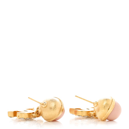 Chanel Crystal Pearl CC Drop Earrings Pink Gold 4 of 5