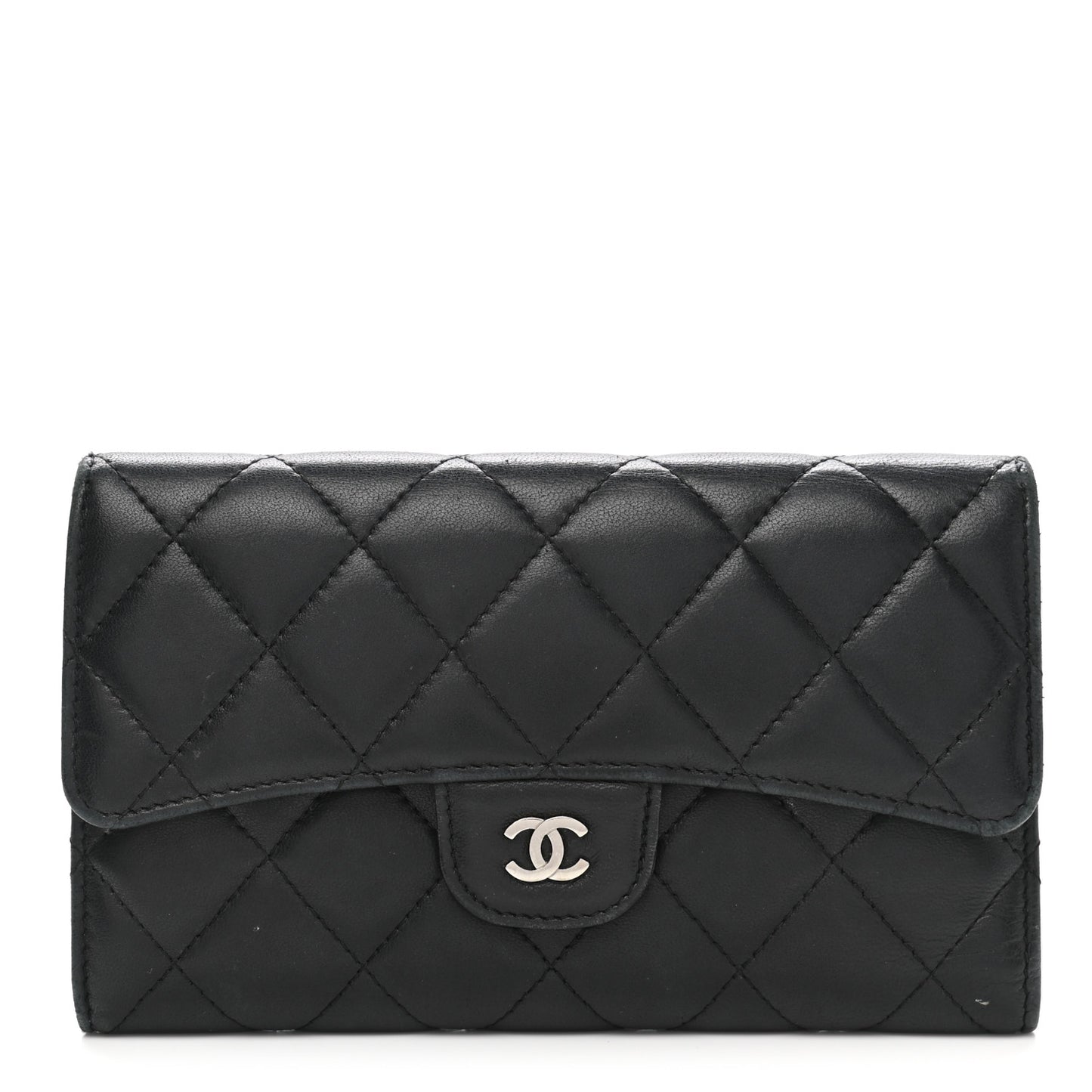 Lambskin Quilted Large Flap Wallet Black