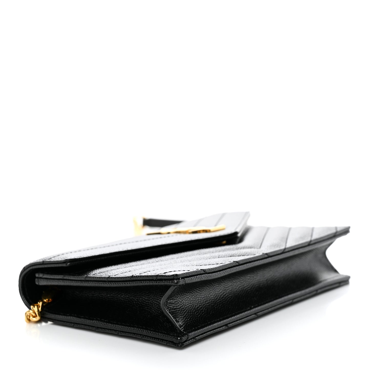 Grain De Poudre Matelasse Chevron Monogram Envelope Chain Wallet Black
