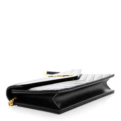 Saint Laurent Grain De Poudre Matelasse Chevron Monogram Envelope Chain Wallet Black 4 of 11