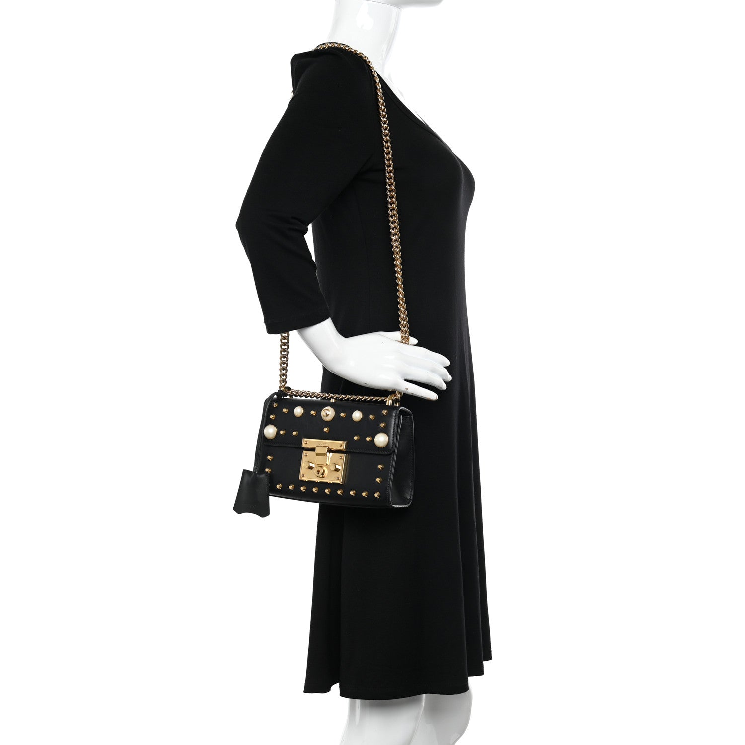 Gucci Calfskin Studded Small Padlock Shoulder Bag Black 2 of 11