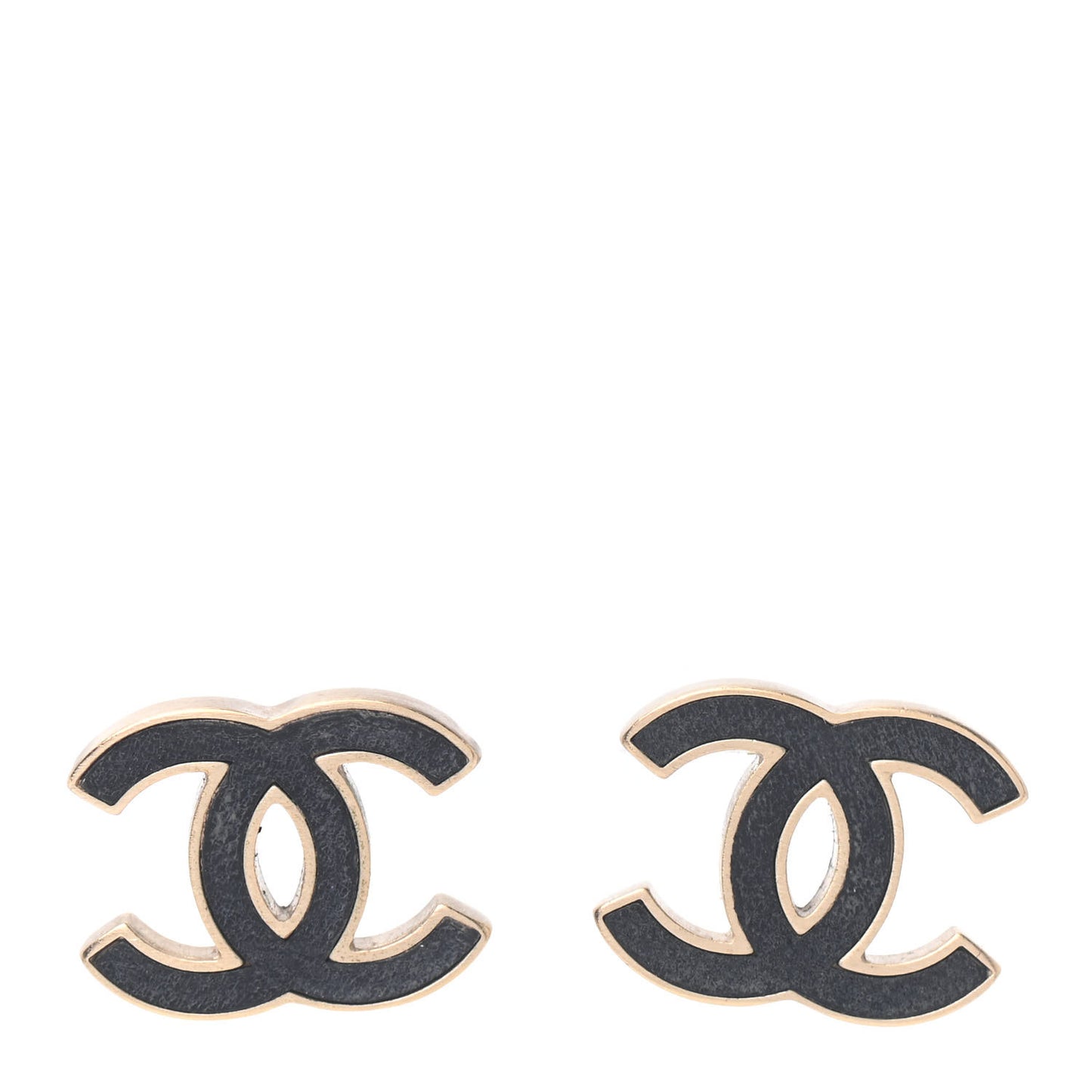 Lambskin CC Earrings Black Gold