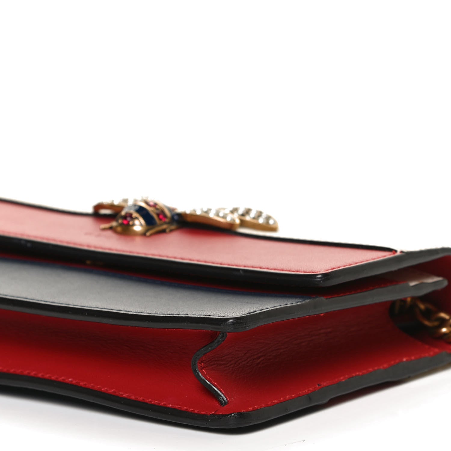 Gucci Calfskin Queen Margaret Chain Wallet Blue Agata Hibiscus Red Mystic White 10 of 10