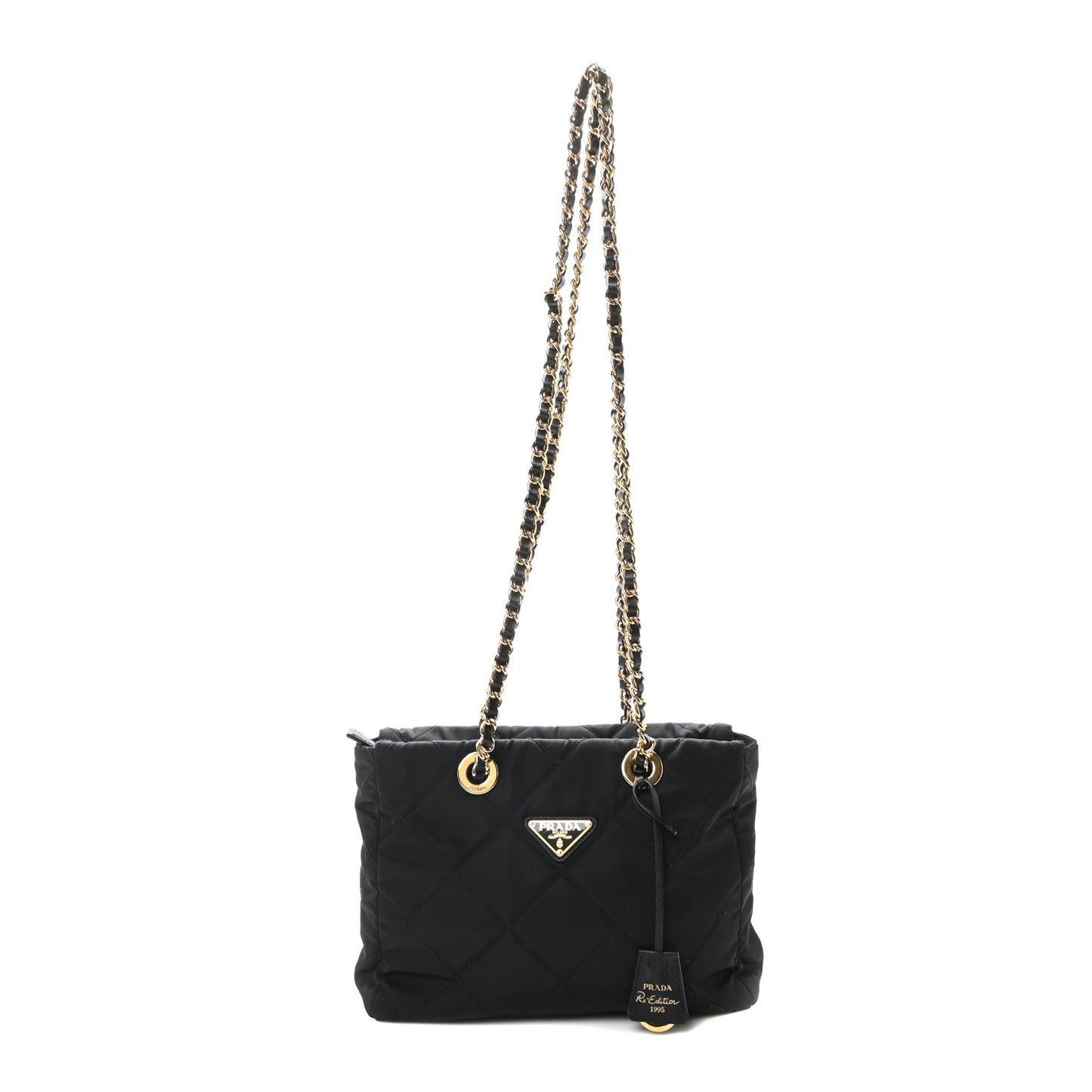 Re-Nylon Impuntu Quilted Re-Edition 1995 Chaine Small Tote Bag Black
