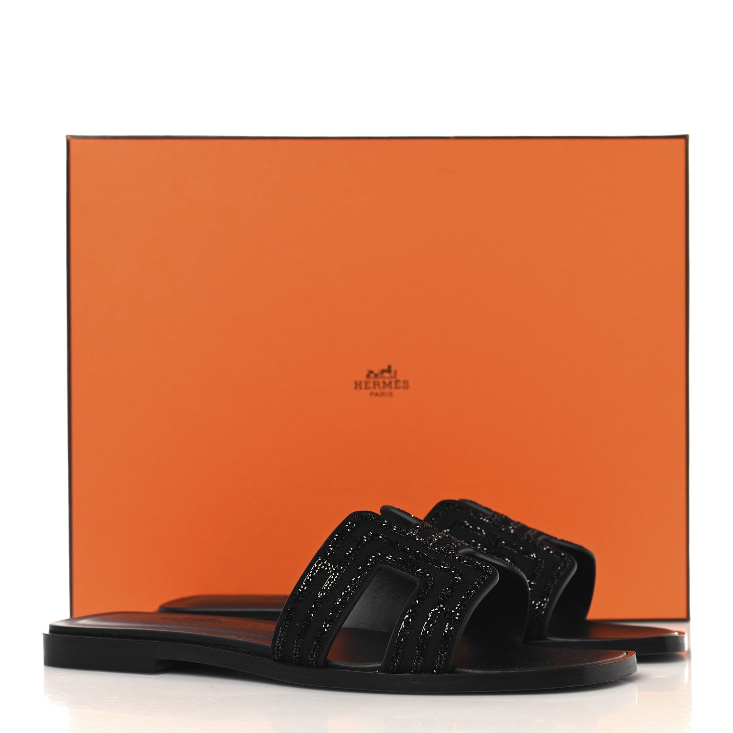Hermes Suede Goatskin Crystal Oran Sandals 36 Black 10 of 10