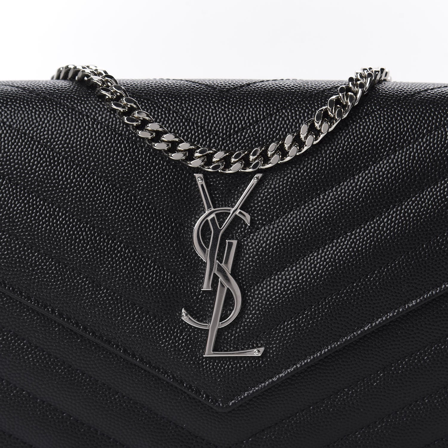 Saint Laurent Grain De Poudre Matelasse Chevron Monogram Chain Wallet Black 7 of 7