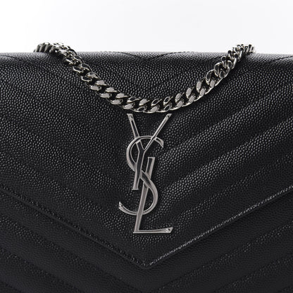 Saint Laurent Grain De Poudre Matelasse Chevron Monogram Chain Wallet Black 7 of 7