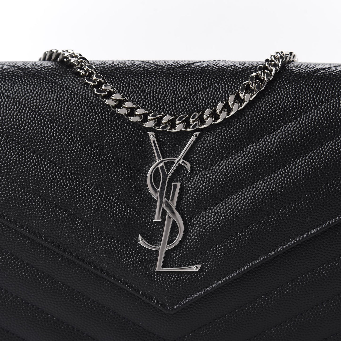 Grain De Poudre Matelasse Chevron Monogram Chain Wallet Black