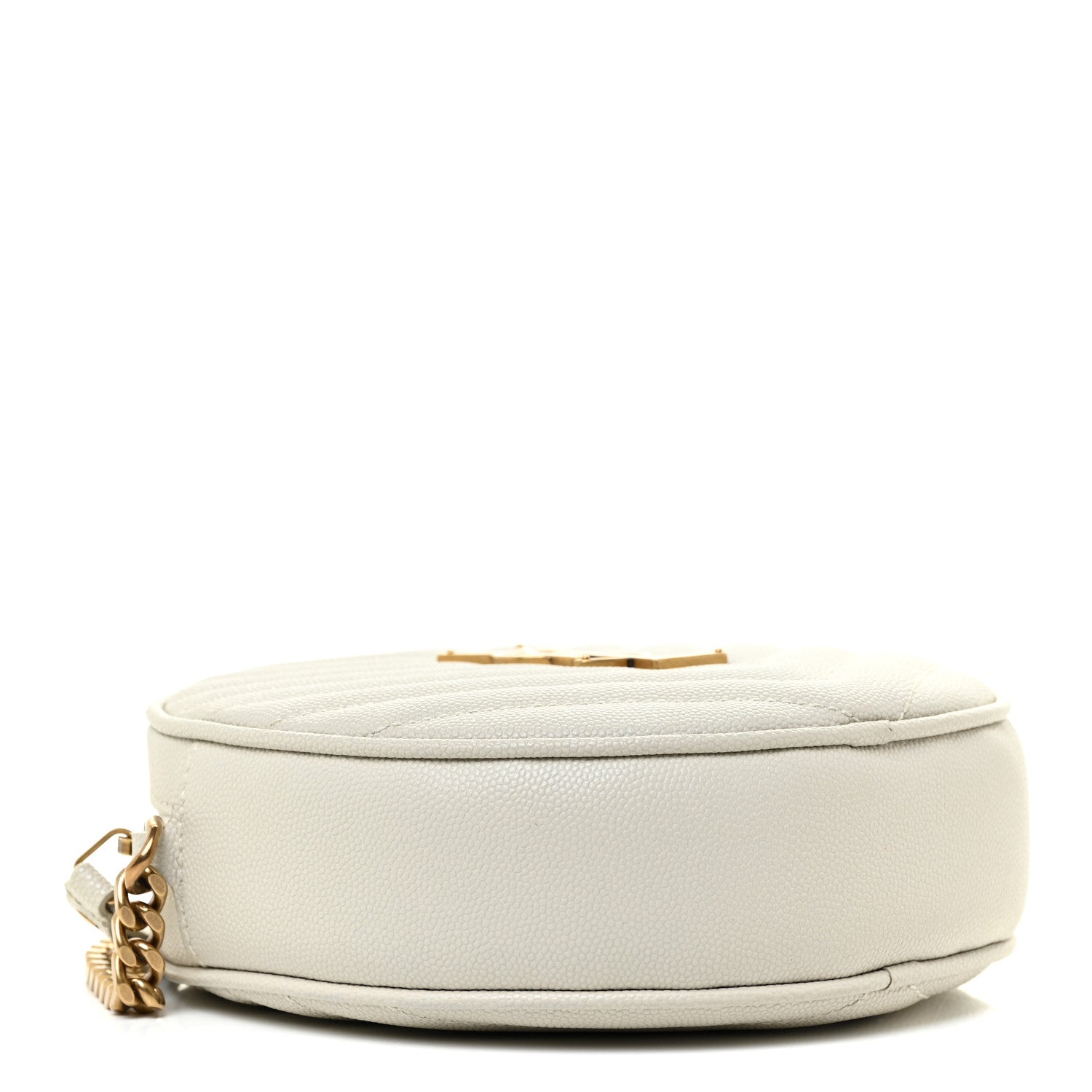 Saint Laurent Grain De Poudre Matelasse Chevron Quilted Round Vinyle Camera Bag Crema Soft 4 of 10