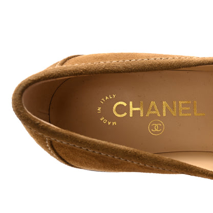 Chanel Suede Kidskin Quilted CC Turnlock Loafers 38.5 Light Brown 8 of 9