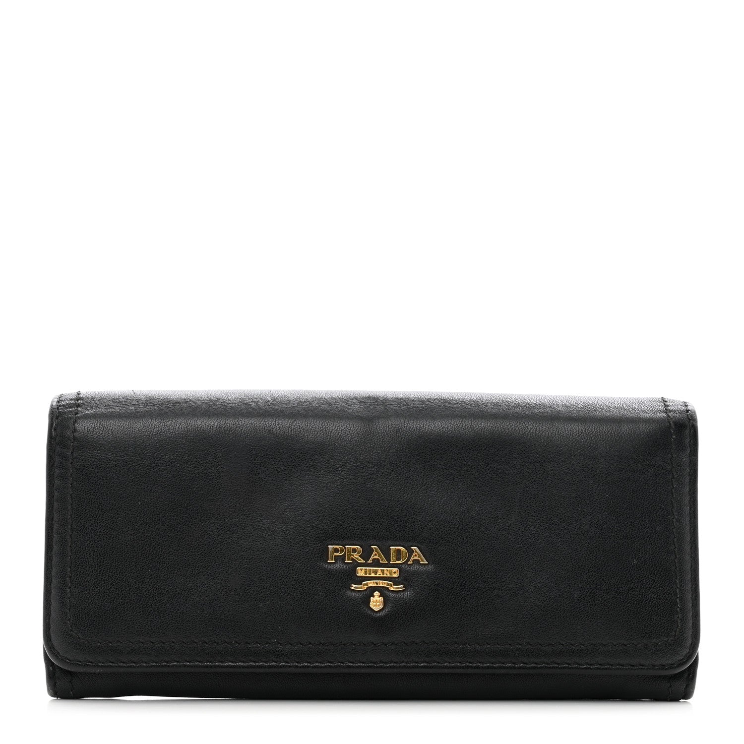 Prada Calfskin Continental Flap Wallet Black 1 of 9