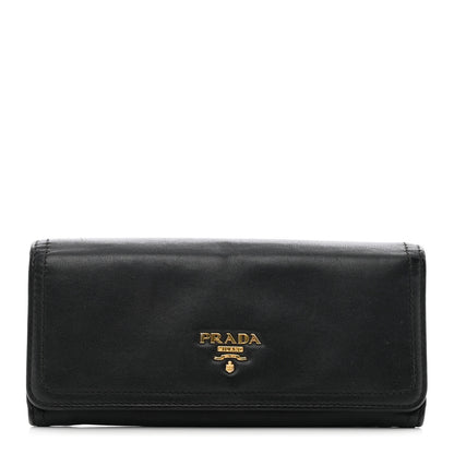 Prada Calfskin Continental Flap Wallet Black 1 of 9