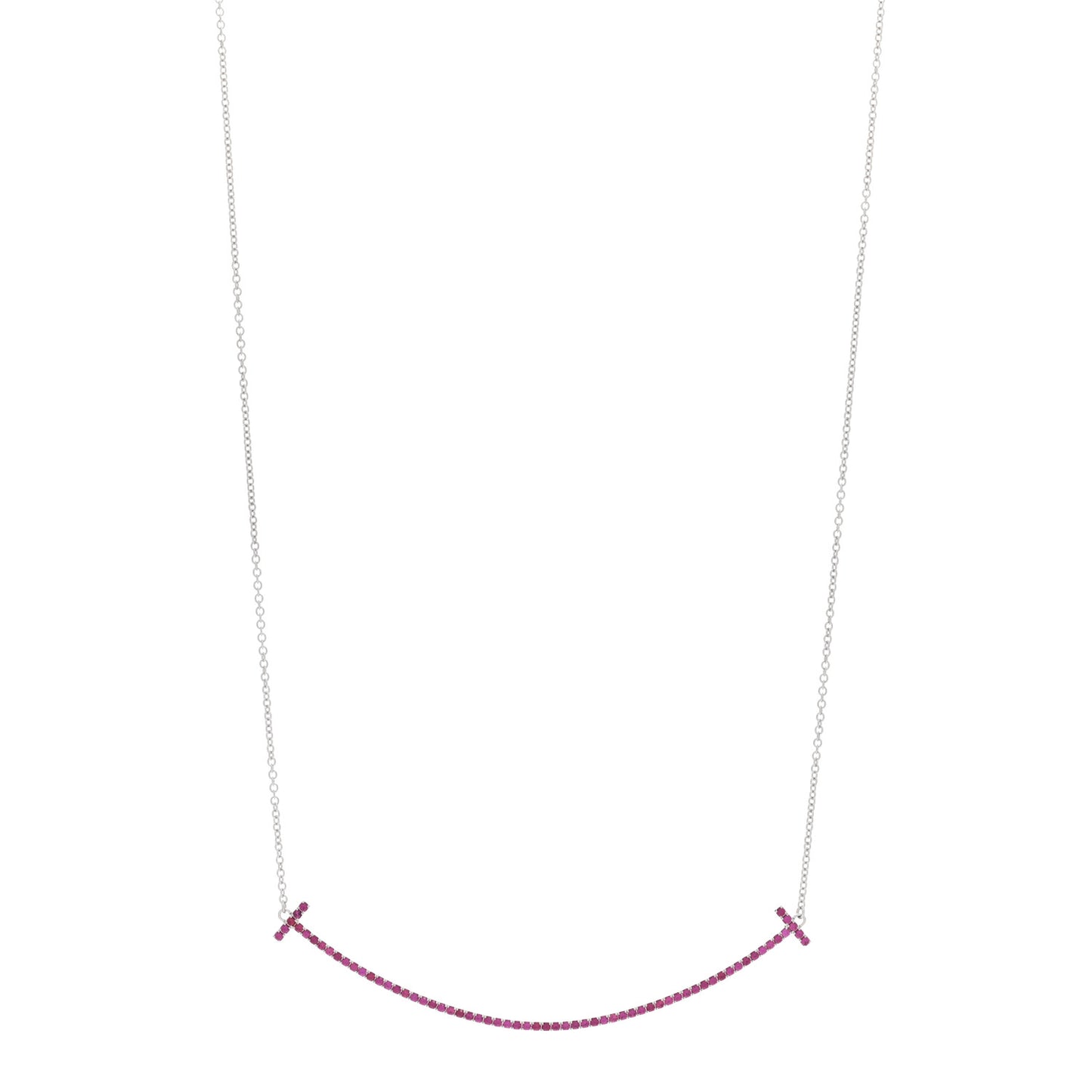 18K White Gold Ruby Large T Smile Pendant Necklace