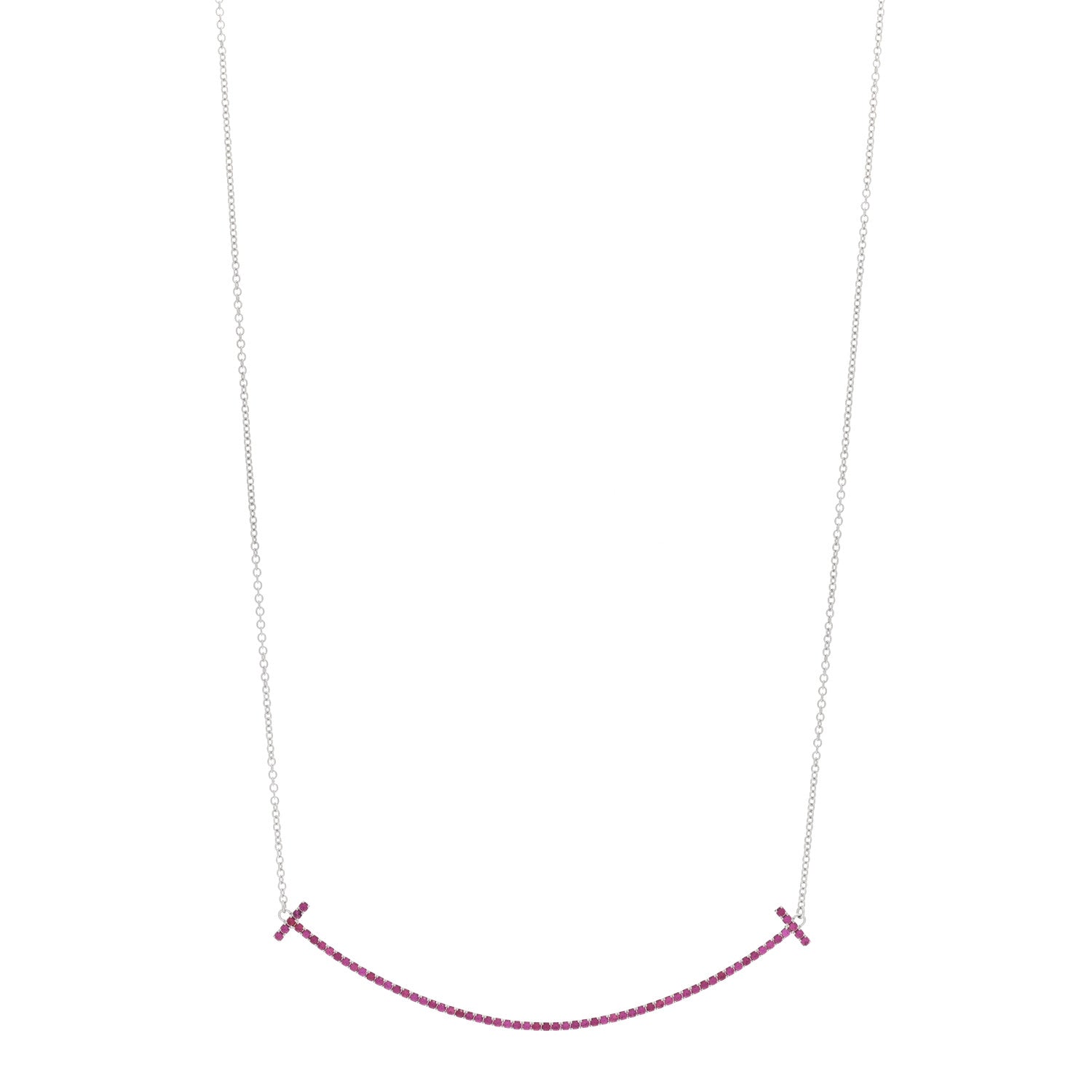 Tiffany 18K White Gold Ruby Large T Smile Pendant Necklace 1 of 5