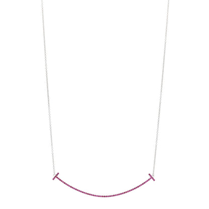 Tiffany 18K White Gold Ruby Large T Smile Pendant Necklace 1 of 5