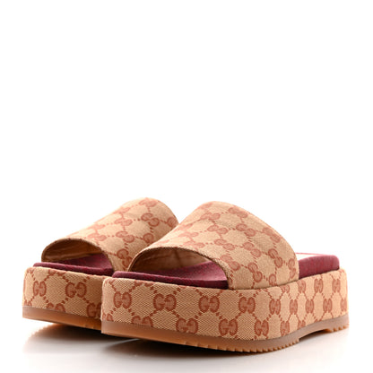 Gucci Canvas GG Monogram Angelina Platform Slide Sandals 36.5 Beige Ruggine 3 of 8