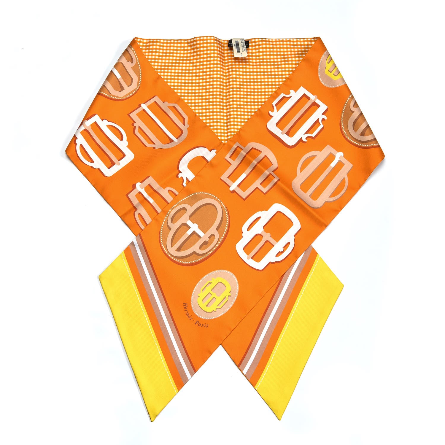 Hermes Silk Bouclerie Moderne Vichy Maxi Twilly Jaune Vif Potiron Miel 1 of 8